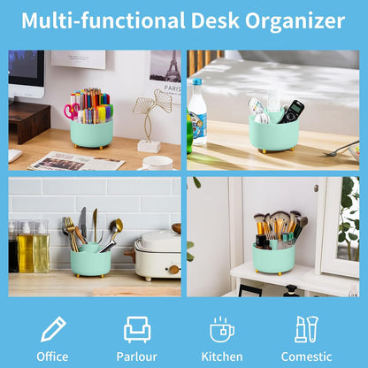 Desk Organizer, 360-Degree Rotating Pen Holder, Desk Organizers and Accessories with 5 Compartments Pencil Holder, Art Supply Storage Box Caddy for Office, Home (Yellow)