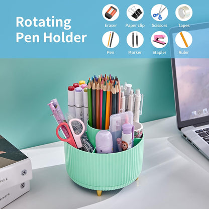 Desk Organizer, 360-Degree Rotating Pen Holder, Desk Organizers and Accessories with 5 Compartments Pencil Holder, Art Supply Storage Box Caddy for Office, Home (Yellow)