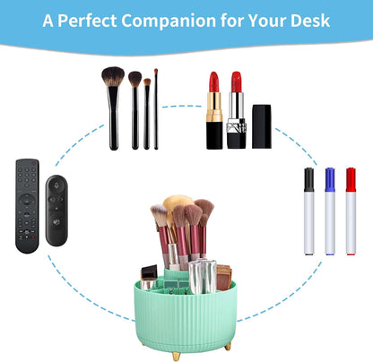 Desk Organizer, 360-Degree Rotating Pen Holder, Desk Organizers and Accessories with 5 Compartments Pencil Holder, Art Supply Storage Box Caddy for Office, Home (Yellow)