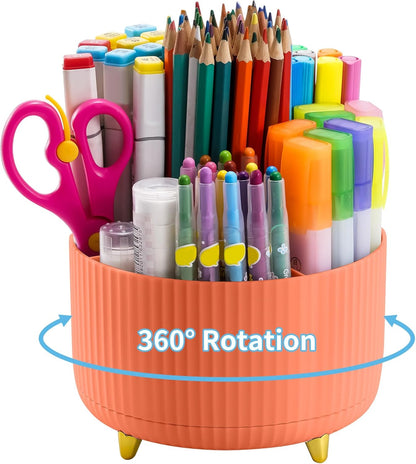 Desk Organizer, 360-Degree Rotating Pen Holder, Desk Organizers and Accessories with 5 Compartments Pencil Holder, Art Supply Storage Box Caddy for Office, Home (Yellow)
