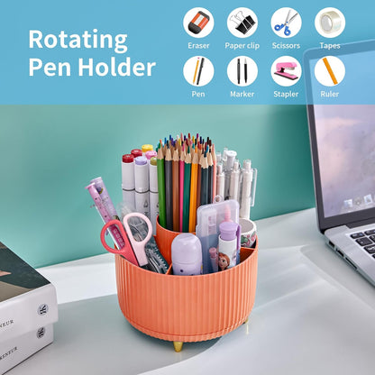 Desk Organizer, 360-Degree Rotating Pen Holder, Desk Organizers and Accessories with 5 Compartments Pencil Holder, Art Supply Storage Box Caddy for Office, Home (Yellow)