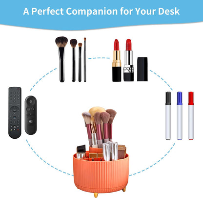 Desk Organizer, 360-Degree Rotating Pen Holder, Desk Organizers and Accessories with 5 Compartments Pencil Holder, Art Supply Storage Box Caddy for Office, Home (Yellow)