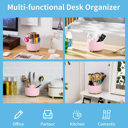 Desk Organizer, 360-Degree Rotating Pen Holder, Desk Organizers and Accessories with 5 Compartments Pencil Holder, Art Supply Storage Box Caddy for Office, Home (Yellow)