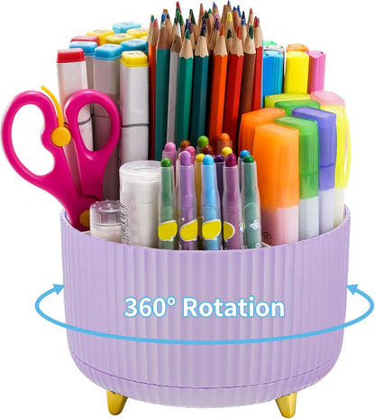 Desk Organizer, 360-Degree Rotating Pen Holder, Desk Organizers and Accessories with 5 Compartments Pencil Holder, Art Supply Storage Box Caddy for Office, Home (Yellow)