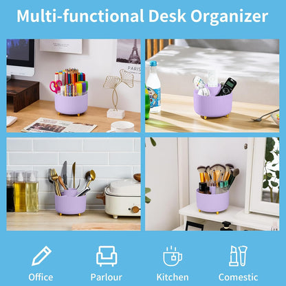Desk Organizer, 360-Degree Rotating Pen Holder, Desk Organizers and Accessories with 5 Compartments Pencil Holder, Art Supply Storage Box Caddy for Office, Home (Yellow)