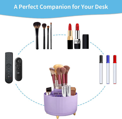 Desk Organizer, 360-Degree Rotating Pen Holder, Desk Organizers and Accessories with 5 Compartments Pencil Holder, Art Supply Storage Box Caddy for Office, Home (Yellow)