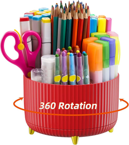 Desk Organizer, 360-Degree Rotating Pen Holder, Desk Organizers and Accessories with 5 Compartments Pencil Holder, Art Supply Storage Box Caddy for Office, Home (Yellow)