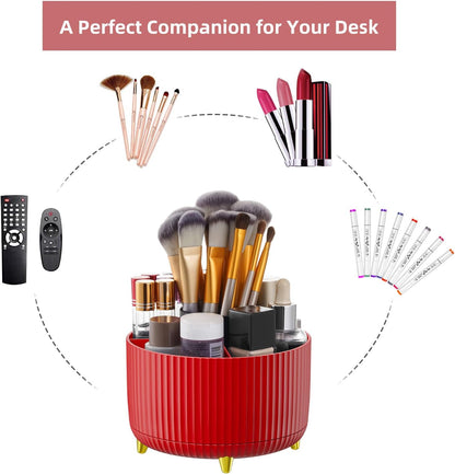 Desk Organizer, 360-Degree Rotating Pen Holder, Desk Organizers and Accessories with 5 Compartments Pencil Holder, Art Supply Storage Box Caddy for Office, Home (Yellow)