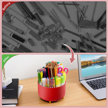 Desk Organizer, 360-Degree Rotating Pen Holder, Desk Organizers and Accessories with 5 Compartments Pencil Holder, Art Supply Storage Box Caddy for Office, Home (Yellow)