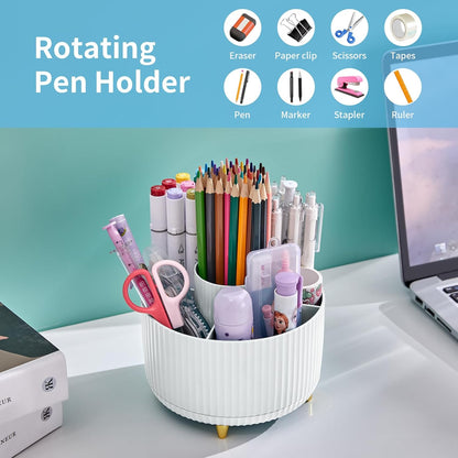 Desk Organizer, 360-Degree Rotating Pen Holder, Desk Organizers and Accessories with 5 Compartments Pencil Holder, Art Supply Storage Box Caddy for Office, Home (Yellow)
