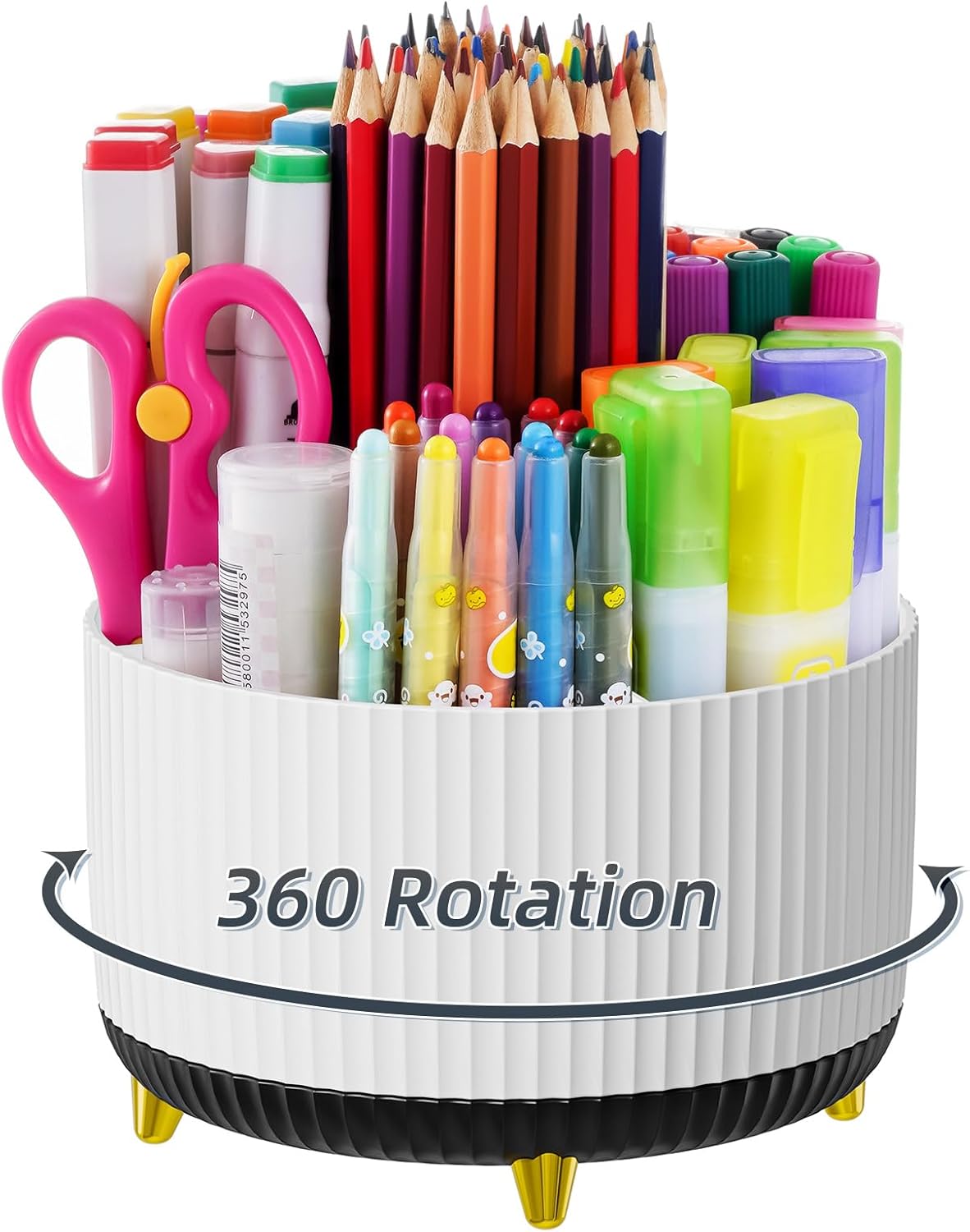 Desk Organizer, 360-Degree Rotating Pen Holder, Desk Organizers and Accessories with 5 Compartments Pencil Holder, Art Supply Storage Box Caddy for Office, Home (Yellow)