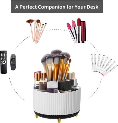 Desk Organizer, 360-Degree Rotating Pen Holder, Desk Organizers and Accessories with 5 Compartments Pencil Holder, Art Supply Storage Box Caddy for Office, Home (Yellow)