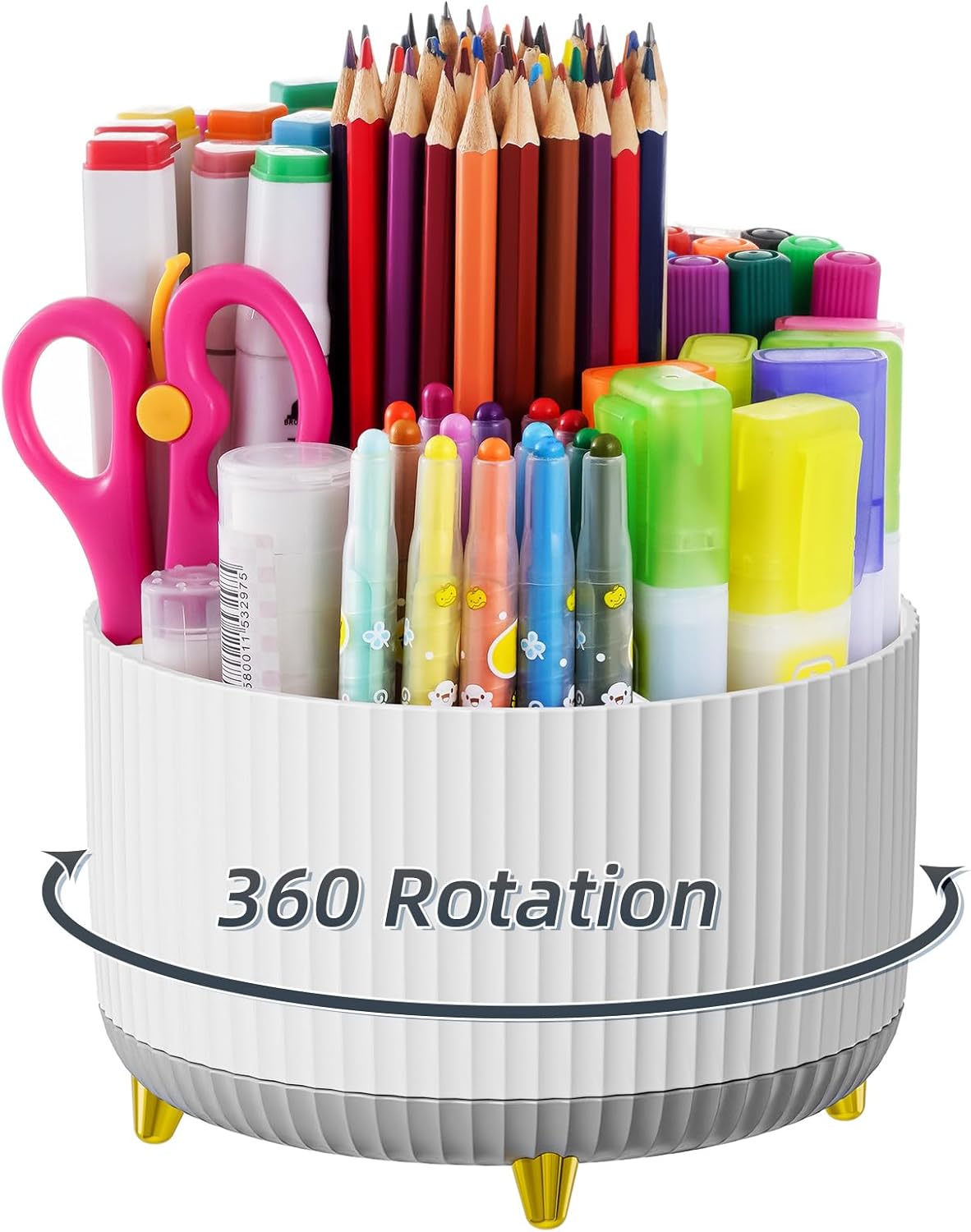 Desk Organizer, 360-Degree Rotating Pen Holder, Desk Organizers and Accessories with 5 Compartments Pencil Holder, Art Supply Storage Box Caddy for Office, Home (Yellow)