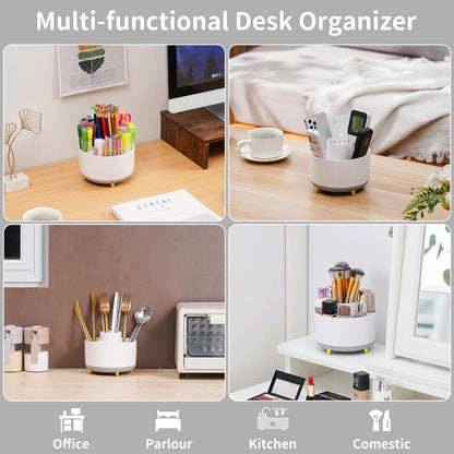 Desk Organizer, 360-Degree Rotating Pen Holder, Desk Organizers and Accessories with 5 Compartments Pencil Holder, Art Supply Storage Box Caddy for Office, Home (Yellow)