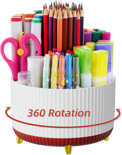 Desk Organizer, 360-Degree Rotating Pen Holder, Desk Organizers and Accessories with 5 Compartments Pencil Holder, Art Supply Storage Box Caddy for Office, Home (Yellow)