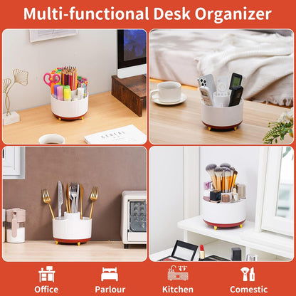 Desk Organizer, 360-Degree Rotating Pen Holder, Desk Organizers and Accessories with 5 Compartments Pencil Holder, Art Supply Storage Box Caddy for Office, Home (Yellow)