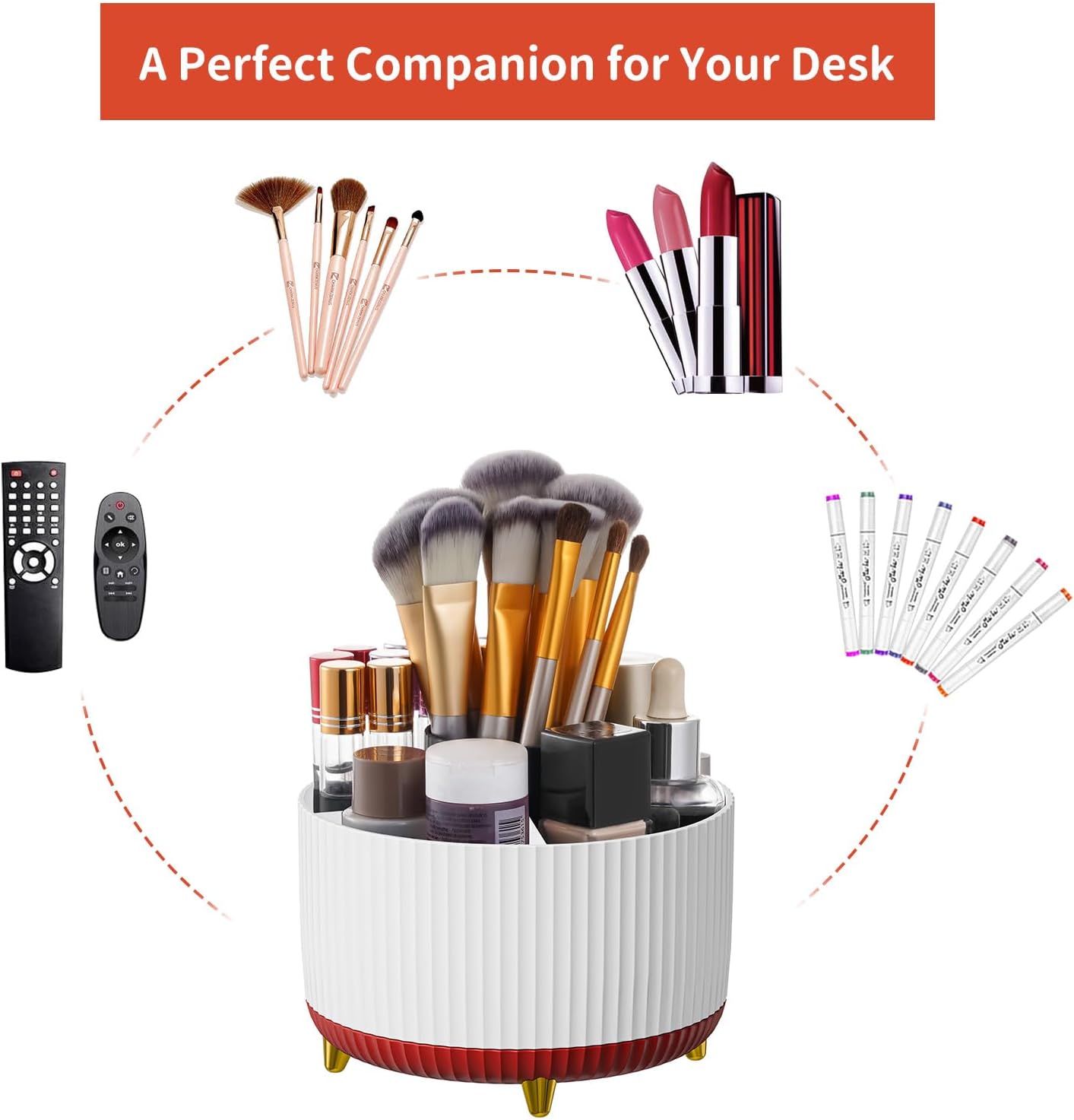 Desk Organizer, 360-Degree Rotating Pen Holder, Desk Organizers and Accessories with 5 Compartments Pencil Holder, Art Supply Storage Box Caddy for Office, Home (Yellow)