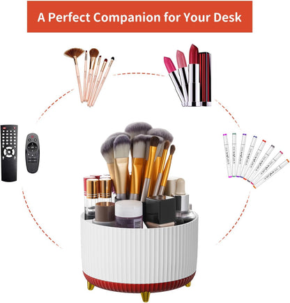 Desk Organizer, 360-Degree Rotating Pen Holder, Desk Organizers and Accessories with 5 Compartments Pencil Holder, Art Supply Storage Box Caddy for Office, Home (Yellow)