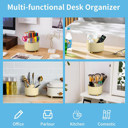 Desk Organizer, 360-Degree Rotating Pen Holder, Desk Organizers and Accessories with 5 Compartments Pencil Holder, Art Supply Storage Box Caddy for Office, Home (Yellow)