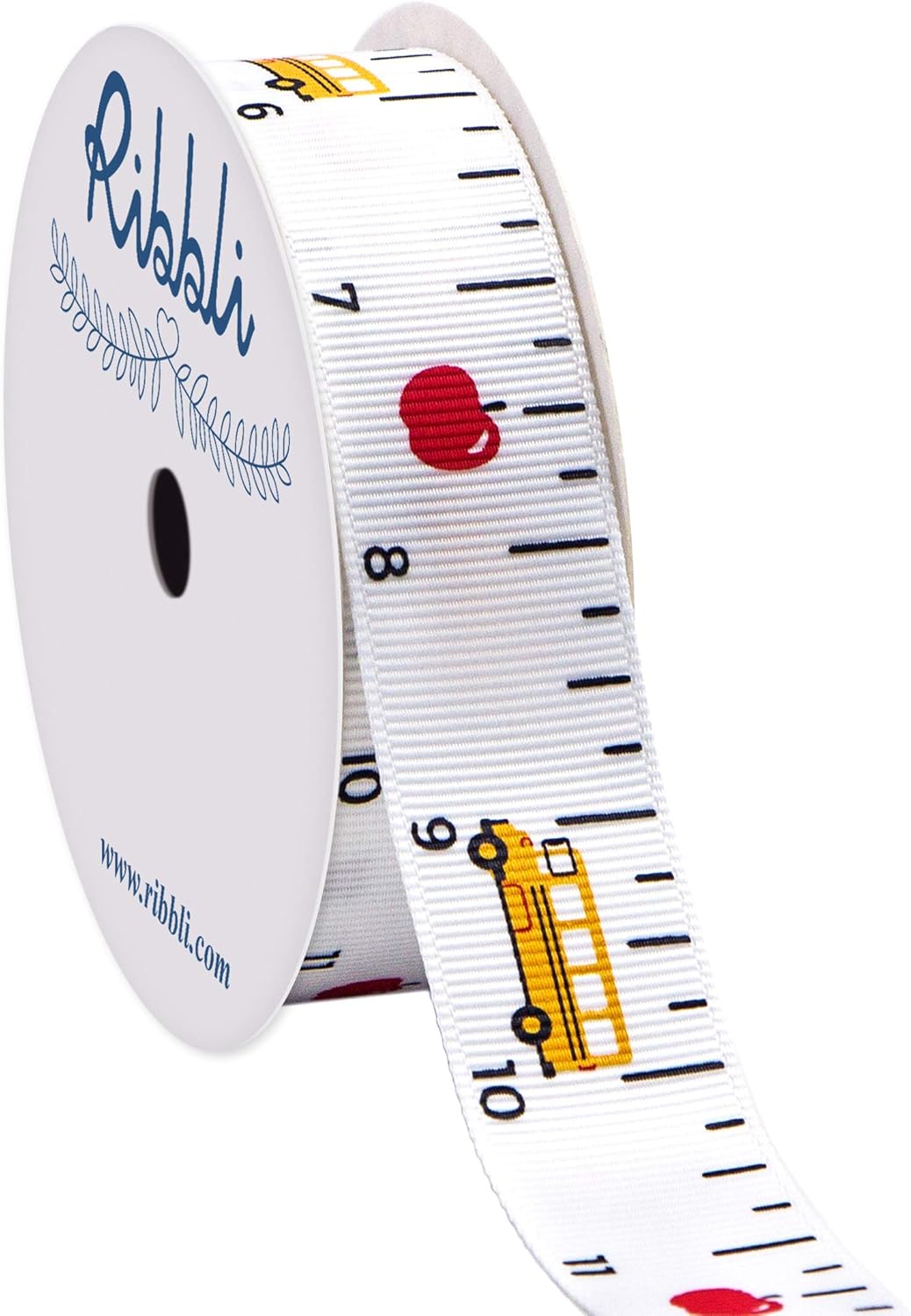 Grosgrain Ruler & School Bus Craft Ribbon,7/8-Inch,10-Yard Spool, White/Yellow/Red,Use for Teacher Appreciation Gift,Back to School Decoration,Wreath,Gift Wrapping,All Crafting and Sewing