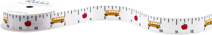 Grosgrain Ruler & School Bus Craft Ribbon,7/8-Inch,10-Yard Spool, White/Yellow/Red,Use for Teacher Appreciation Gift,Back to School Decoration,Wreath,Gift Wrapping,All Crafting and Sewing