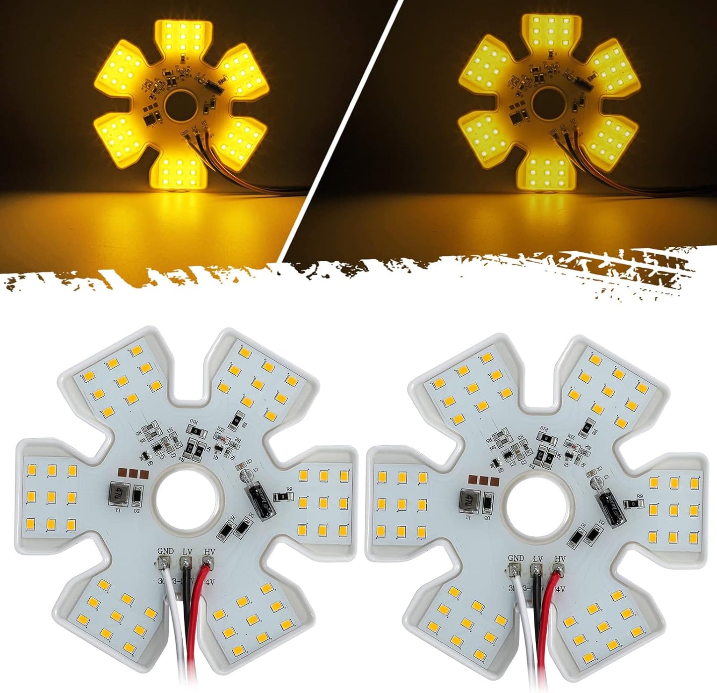 2Pcs Ultra-Thin Hex Style Dual Function Interior 54 diode LED Air Breather Light 4.8" Decorative Air Cleaner Lamp for Peterbilt Kenworth Freightliner Trucks, Trailers, RVs IP67 12-30V (Yellow)