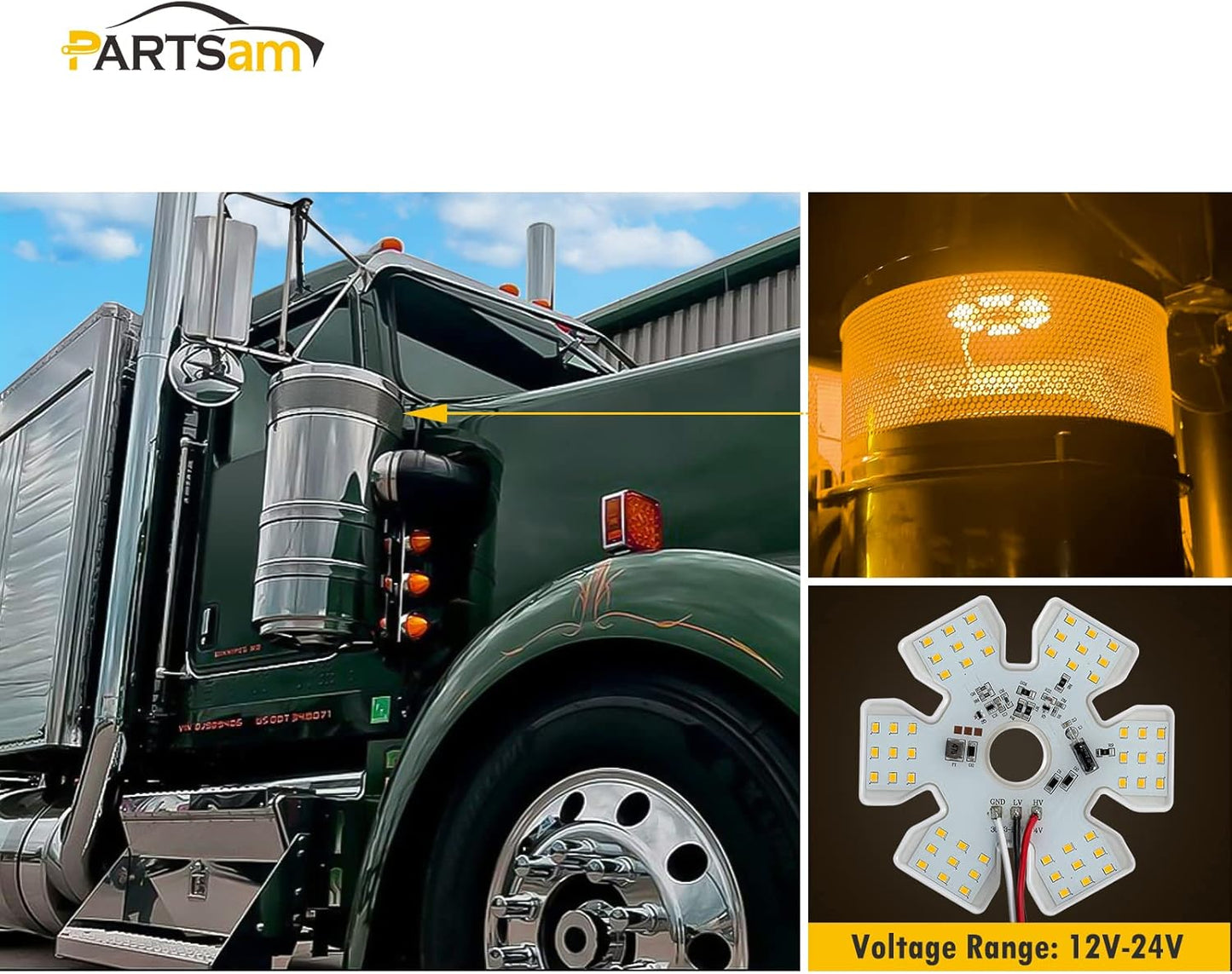 2Pcs Ultra-Thin Hex Style Dual Function Interior 54 diode LED Air Breather Light 4.8" Decorative Air Cleaner Lamp for Peterbilt Kenworth Freightliner Trucks, Trailers, RVs IP67 12-30V (Yellow)