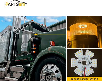 2Pcs Ultra-Thin Hex Style Dual Function Interior 54 diode LED Air Breather Light 4.8" Decorative Air Cleaner Lamp for Peterbilt Kenworth Freightliner Trucks, Trailers, RVs IP67 12-30V (Yellow)