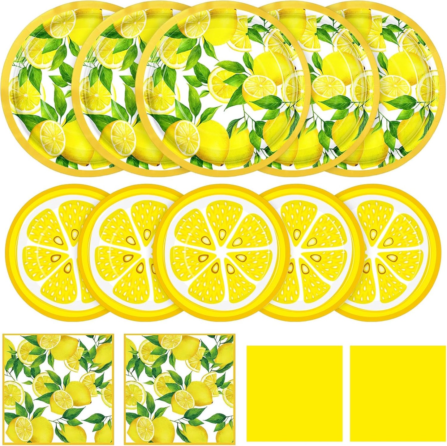 200 Pcs Lemon Party Supplies Kit Summer Fruit Theme Disposable Paper Dinner Dessert Plates Luncheon Napkins Beverage Napkins for Yellow Lemon Birthday Baby Shower Wedding Party 50 Guests