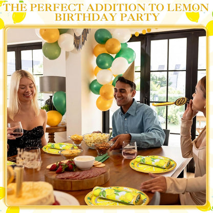 200 Pcs Lemon Party Supplies Kit Summer Fruit Theme Disposable Paper Dinner Dessert Plates Luncheon Napkins Beverage Napkins for Yellow Lemon Birthday Baby Shower Wedding Party 50 Guests