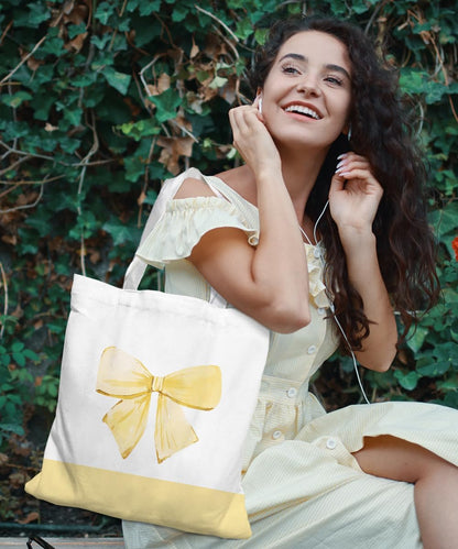 Coquette Pink Bow Preppy Canvas Tote Bag for Women Teens Teen Girls, Pink Bow Girls Tote Bag, Coquette Gifts