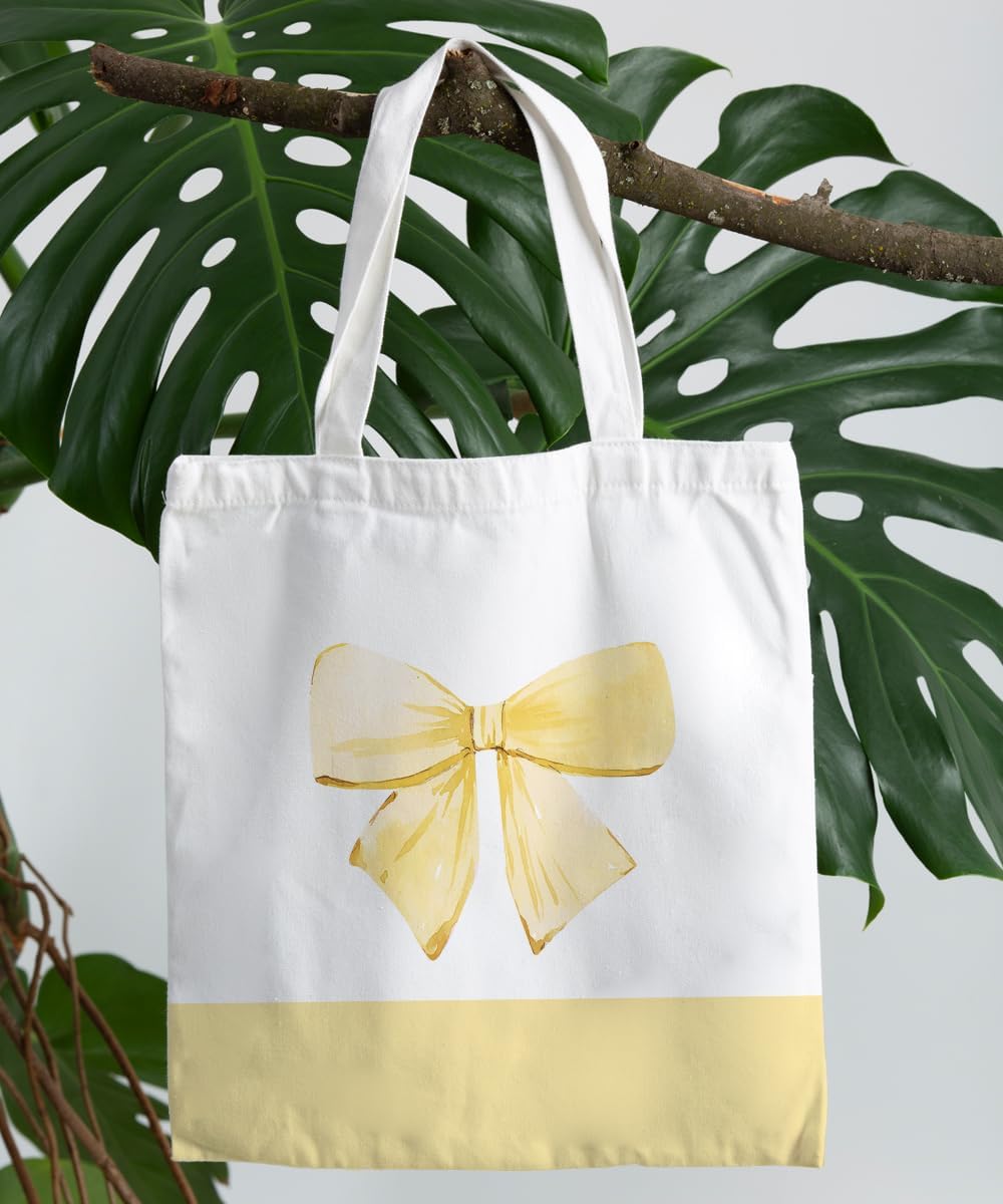 Coquette Pink Bow Preppy Canvas Tote Bag for Women Teens Teen Girls, Pink Bow Girls Tote Bag, Coquette Gifts