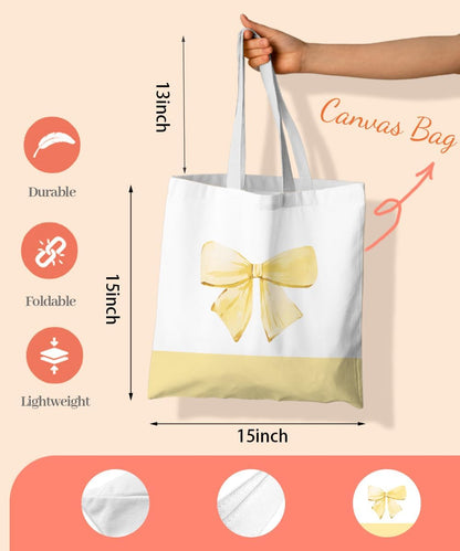 Coquette Pink Bow Preppy Canvas Tote Bag for Women Teens Teen Girls, Pink Bow Girls Tote Bag, Coquette Gifts
