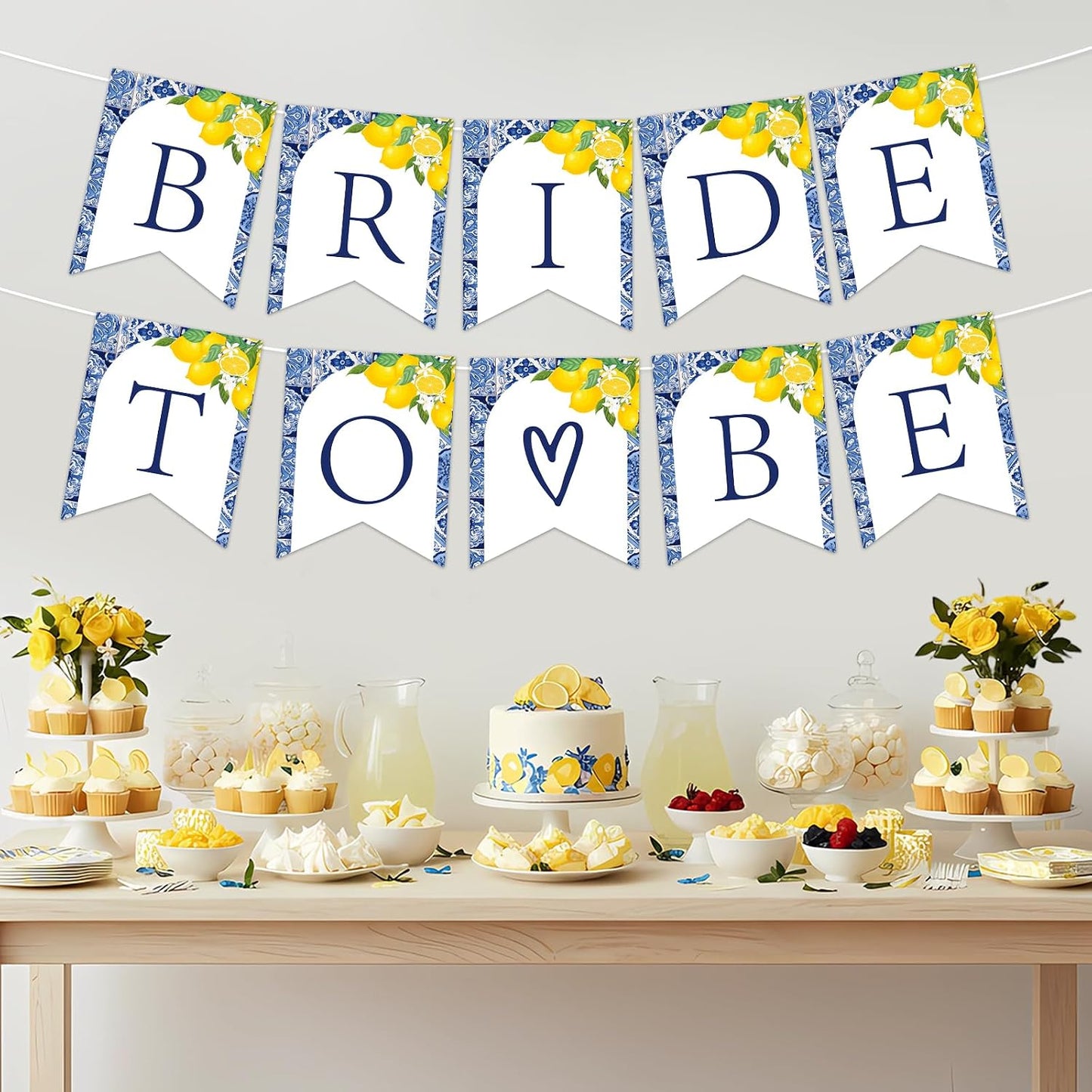 Blue Tiles Lemon Bridal Shower Decorations Lemon Bride to Be Banner She Found Her Main Squeeze Banner for Main Squeeze Bridal Shower Bachelorette Decors Party Supplies