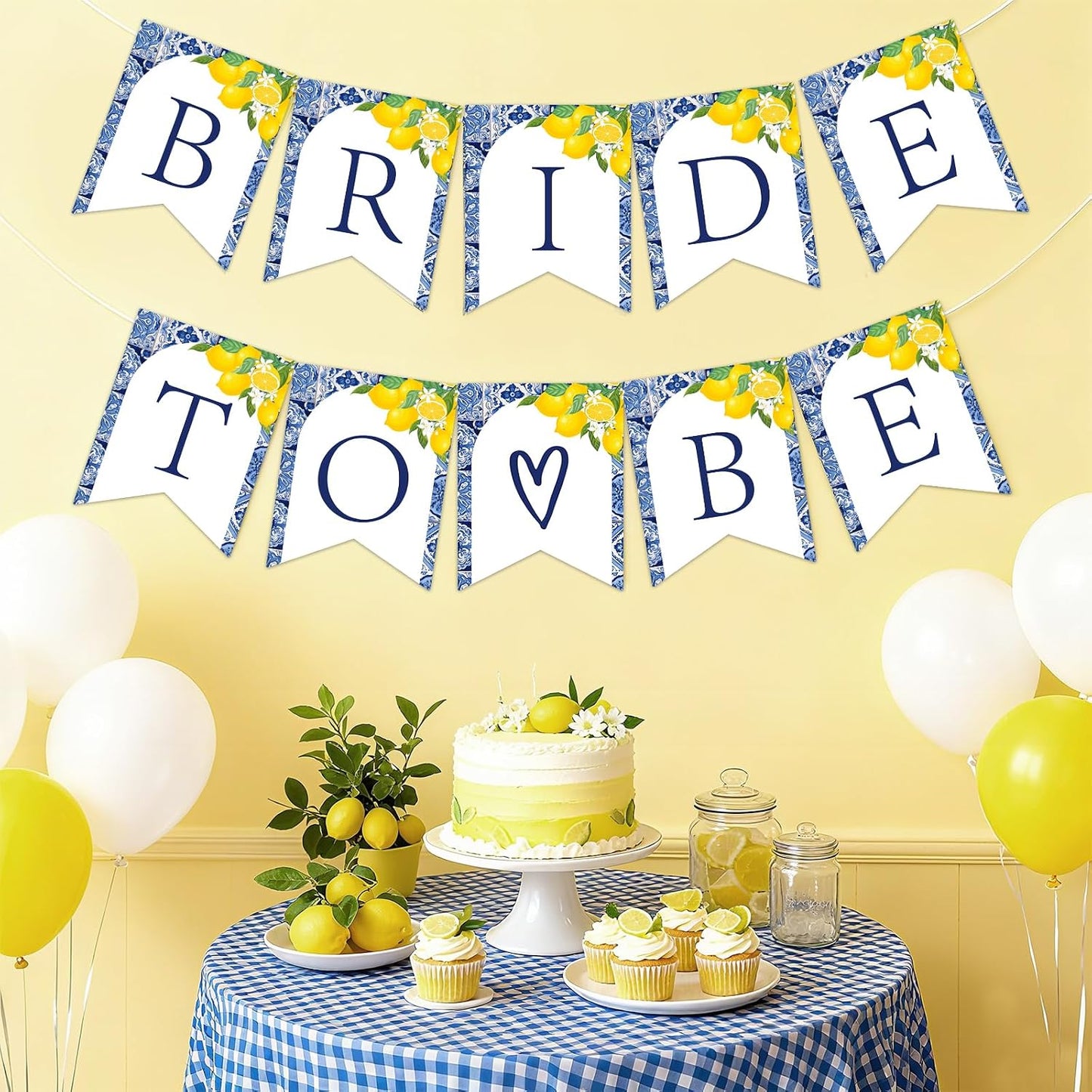 Blue Tiles Lemon Bridal Shower Decorations Lemon Bride to Be Banner She Found Her Main Squeeze Banner for Main Squeeze Bridal Shower Bachelorette Decors Party Supplies