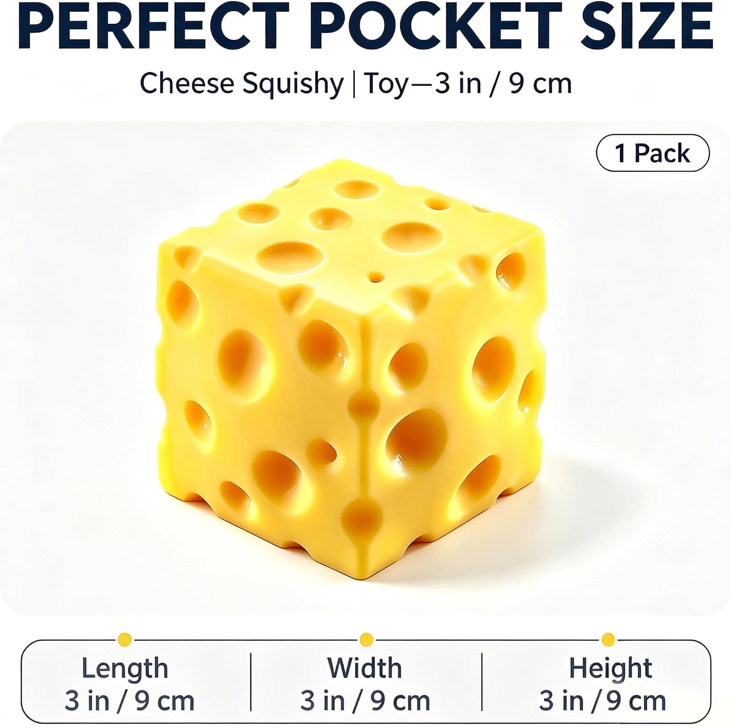 Yellow Cube Cheese Squishy Fidget Toy, Rising Cheese Block Squeeze Toy, Sensory Stress Relief Squishies Toy for Kids Adults, Autism Anxiety Relief Desk Novelty Gift(3 inch)