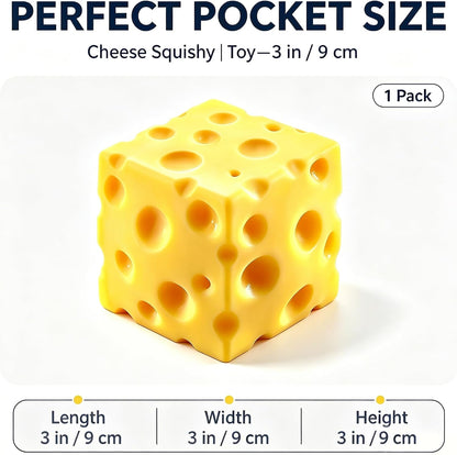 Yellow Cube Cheese Squishy Fidget Toy, Rising Cheese Block Squeeze Toy, Sensory Stress Relief Squishies Toy for Kids Adults, Autism Anxiety Relief Desk Novelty Gift(3 inch)