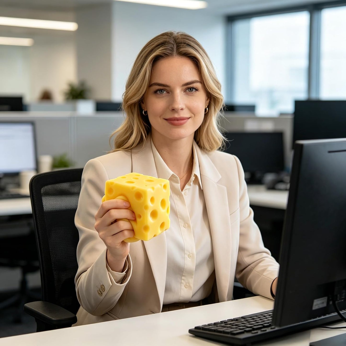 Yellow Cube Cheese Squishy Fidget Toy, Rising Cheese Block Squeeze Toy, Sensory Stress Relief Squishies Toy for Kids Adults, Autism Anxiety Relief Desk Novelty Gift(3 inch)