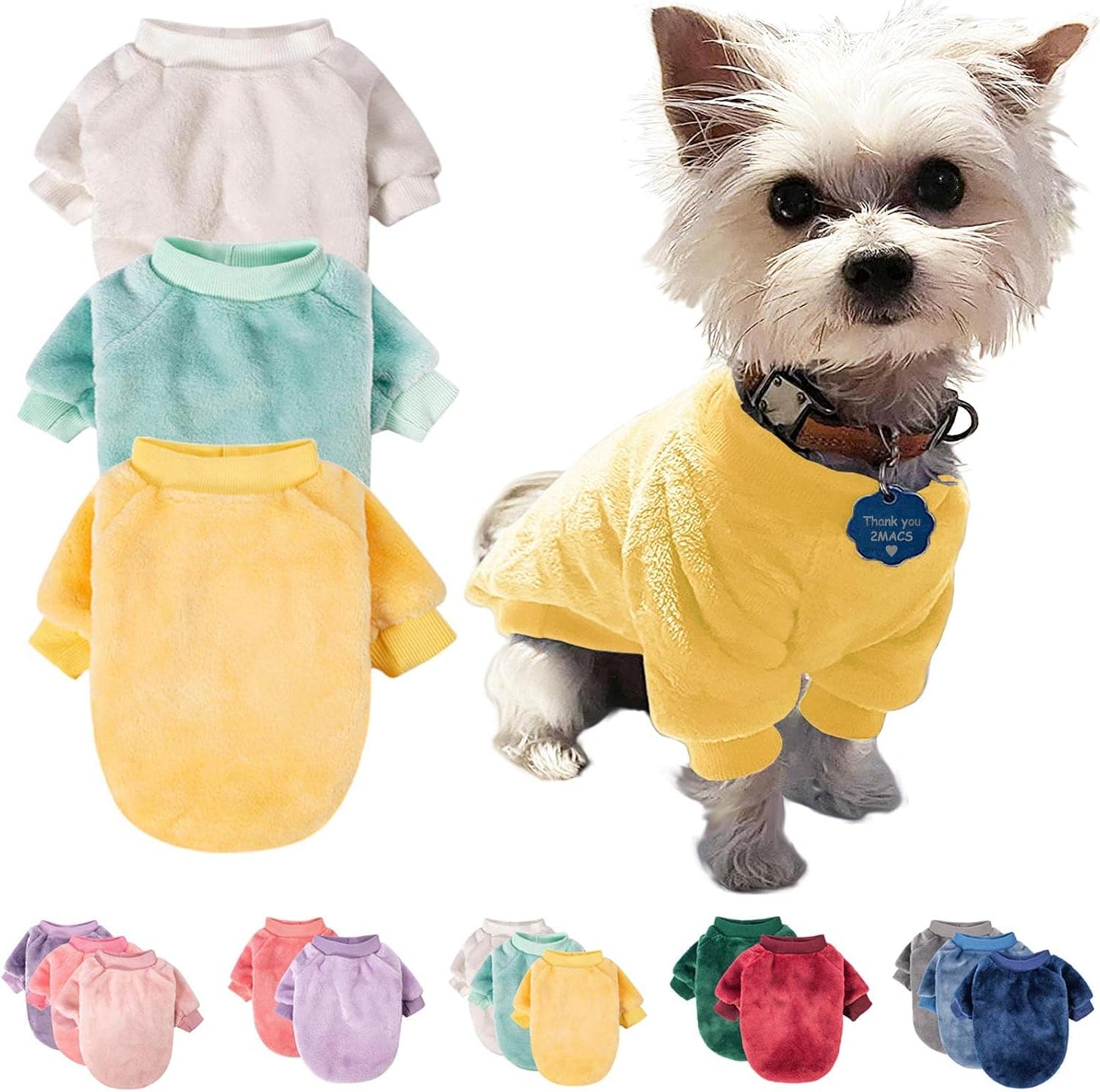Small Dog Sweaters, 3-Pack Dog & Cat Clothes, Ultra Soft and Warm Pet Jackets for Small Dogs Boy & Girl, Winter Pet Apparel Costumes, Puppy Outfits (Beige,Light Green,Yellow, Large)