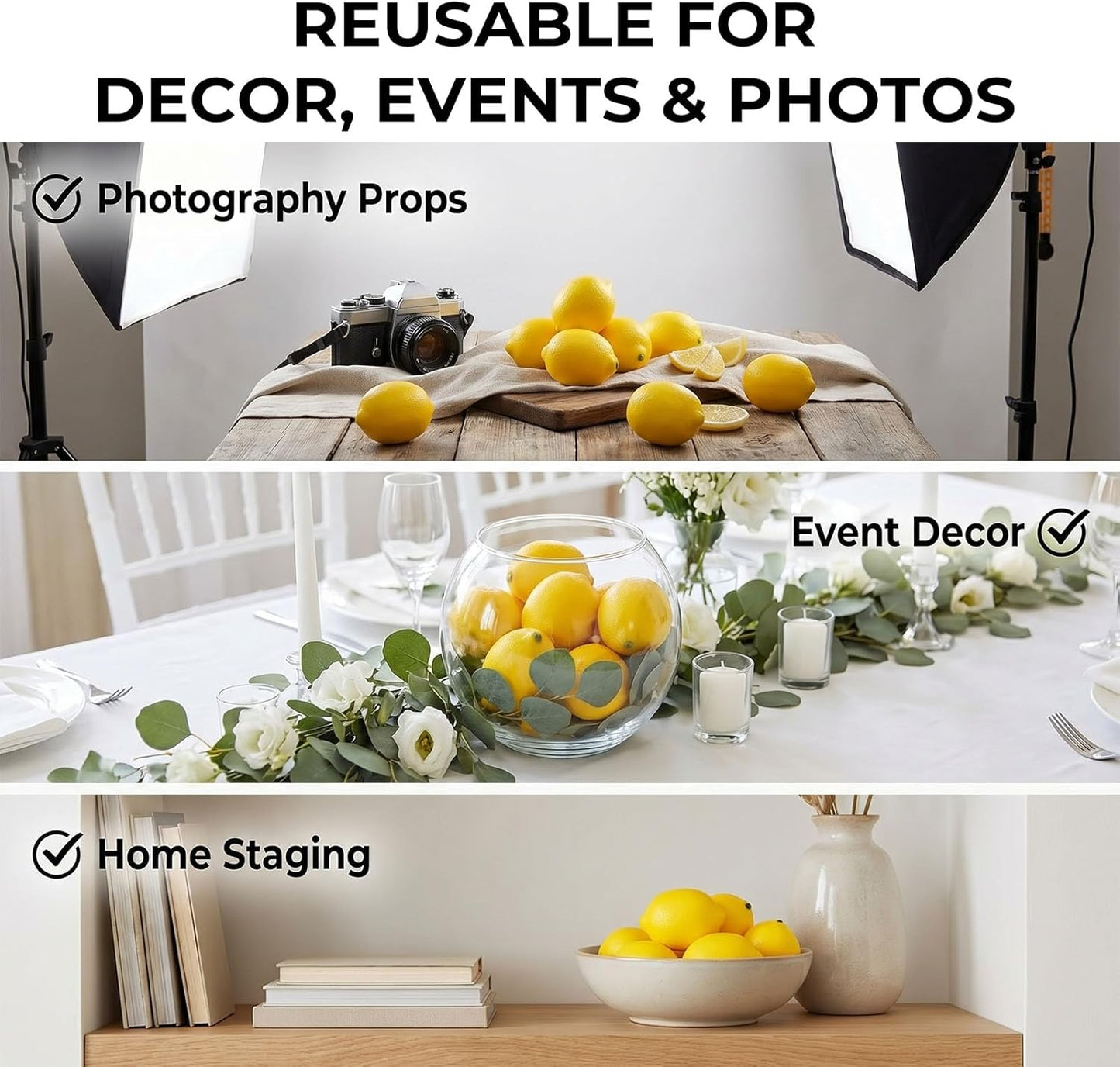 12PCS Large Artificial Lemons, 3.7″ X 2.5″ Vivid Faux Lemons | Fruit Bowls, Home Kitchen Decor, Party Photography Props, Lifelike Yellow Lemons, Table Centerpiece Display