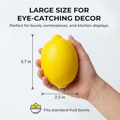 12PCS Large Artificial Lemons, 3.7″ X 2.5″ Vivid Faux Lemons | Fruit Bowls, Home Kitchen Decor, Party Photography Props, Lifelike Yellow Lemons, Table Centerpiece Display