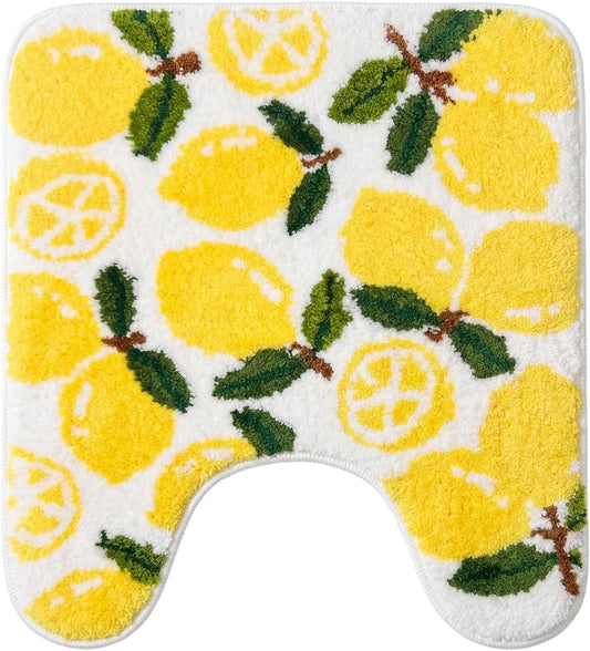 Yellow Lemon Contour Bath Rug, Lemon Toilet Mat, Polyester, Non-Slip Backing, Machine Washable, 1 Piece House Warming Gifts for Home Living Room