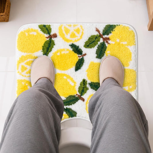 Yellow Lemon Contour Bath Rug, Lemon Toilet Mat, Polyester, Non-Slip Backing, Machine Washable, 1 Piece House Warming Gifts for Home Living Room