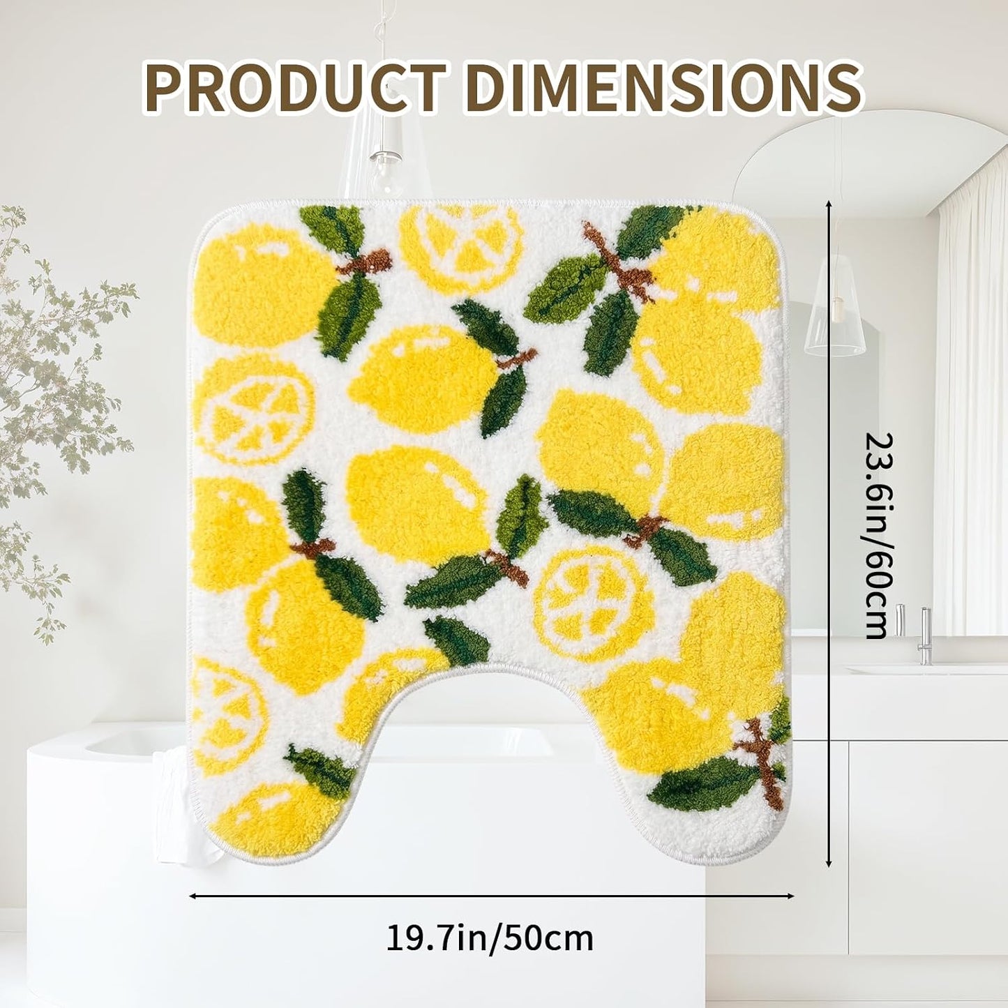 Yellow Lemon Contour Bath Rug, Lemon Toilet Mat, Polyester, Non-Slip Backing, Machine Washable, 1 Piece House Warming Gifts for Home Living Room