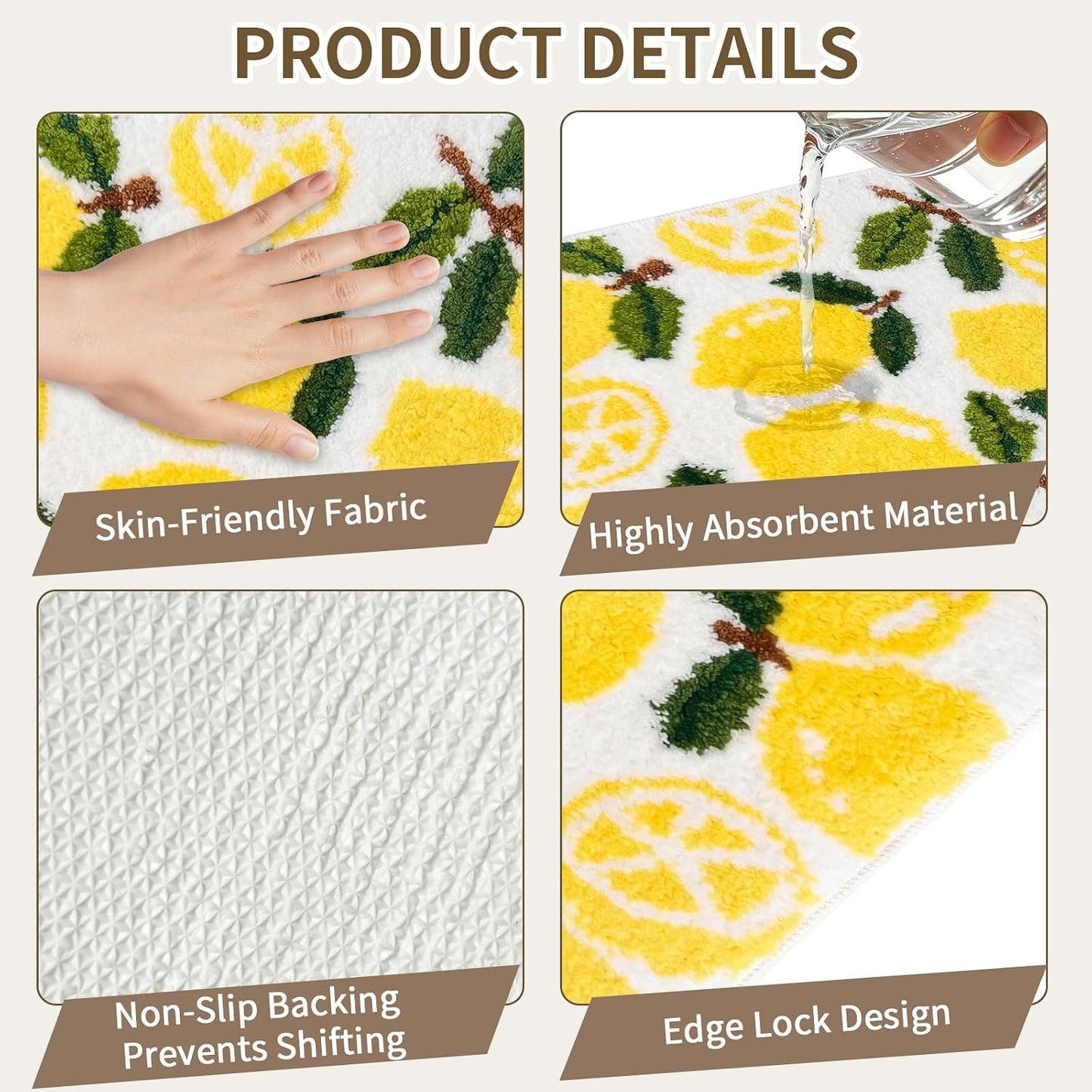 Yellow Lemon Contour Bath Rug, Lemon Toilet Mat, Polyester, Non-Slip Backing, Machine Washable, 1 Piece House Warming Gifts for Home Living Room