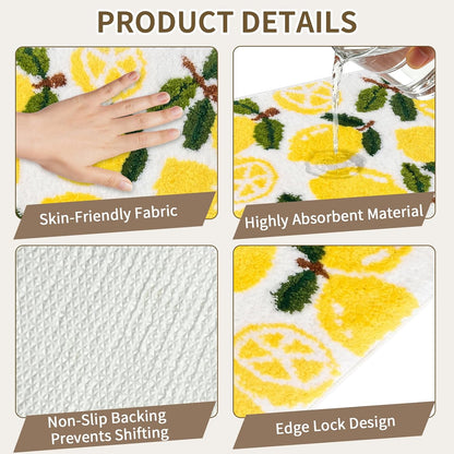 Yellow Lemon Contour Bath Rug, Lemon Toilet Mat, Polyester, Non-Slip Backing, Machine Washable, 1 Piece House Warming Gifts for Home Living Room