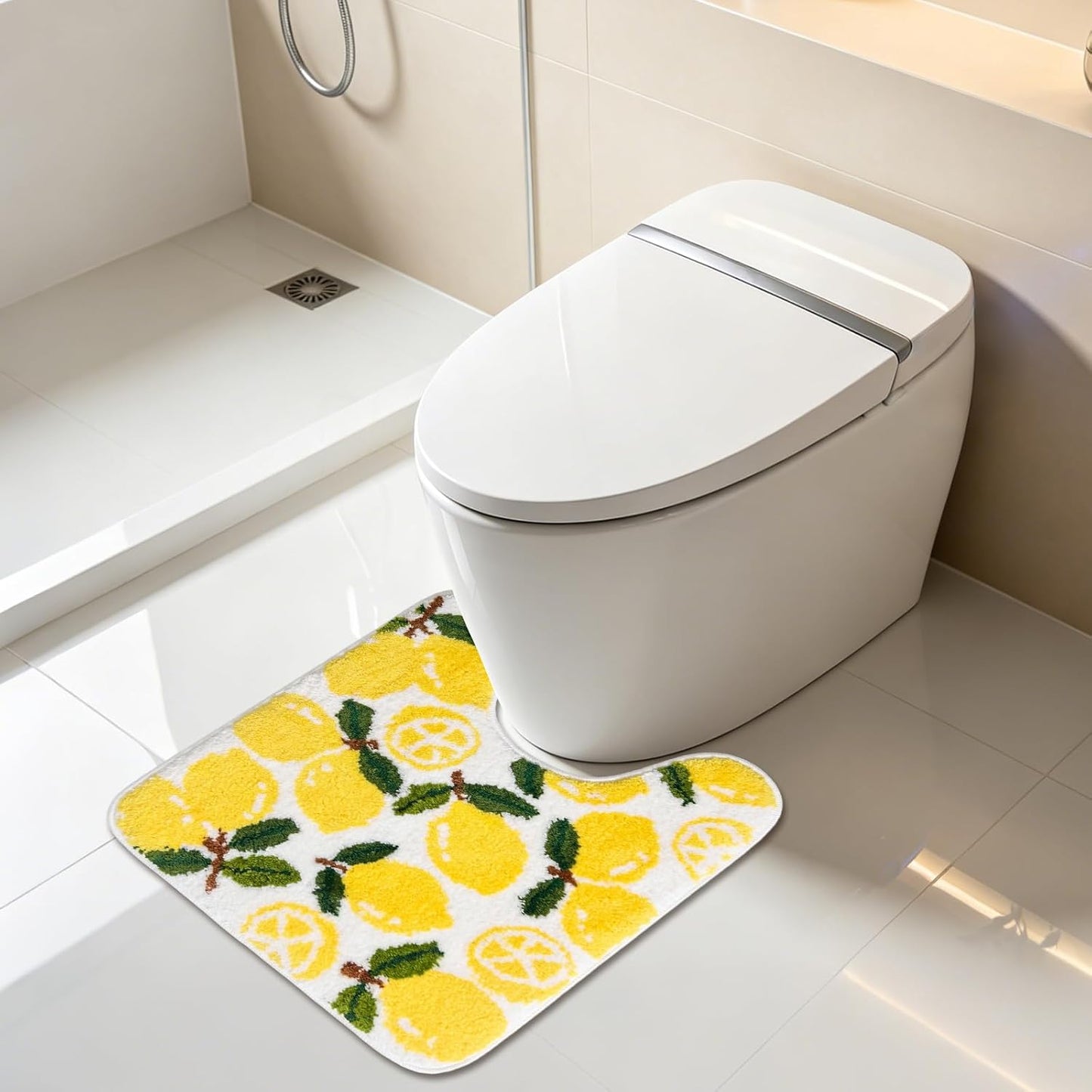 Yellow Lemon Contour Bath Rug, Lemon Toilet Mat, Polyester, Non-Slip Backing, Machine Washable, 1 Piece House Warming Gifts for Home Living Room