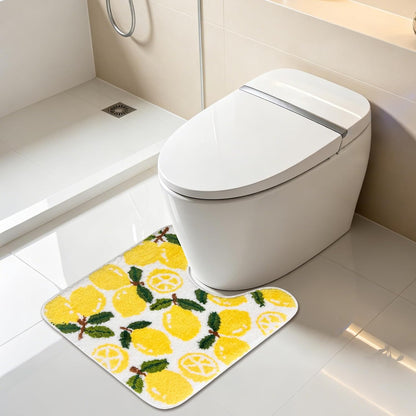 Yellow Lemon Contour Bath Rug, Lemon Toilet Mat, Polyester, Non-Slip Backing, Machine Washable, 1 Piece House Warming Gifts for Home Living Room