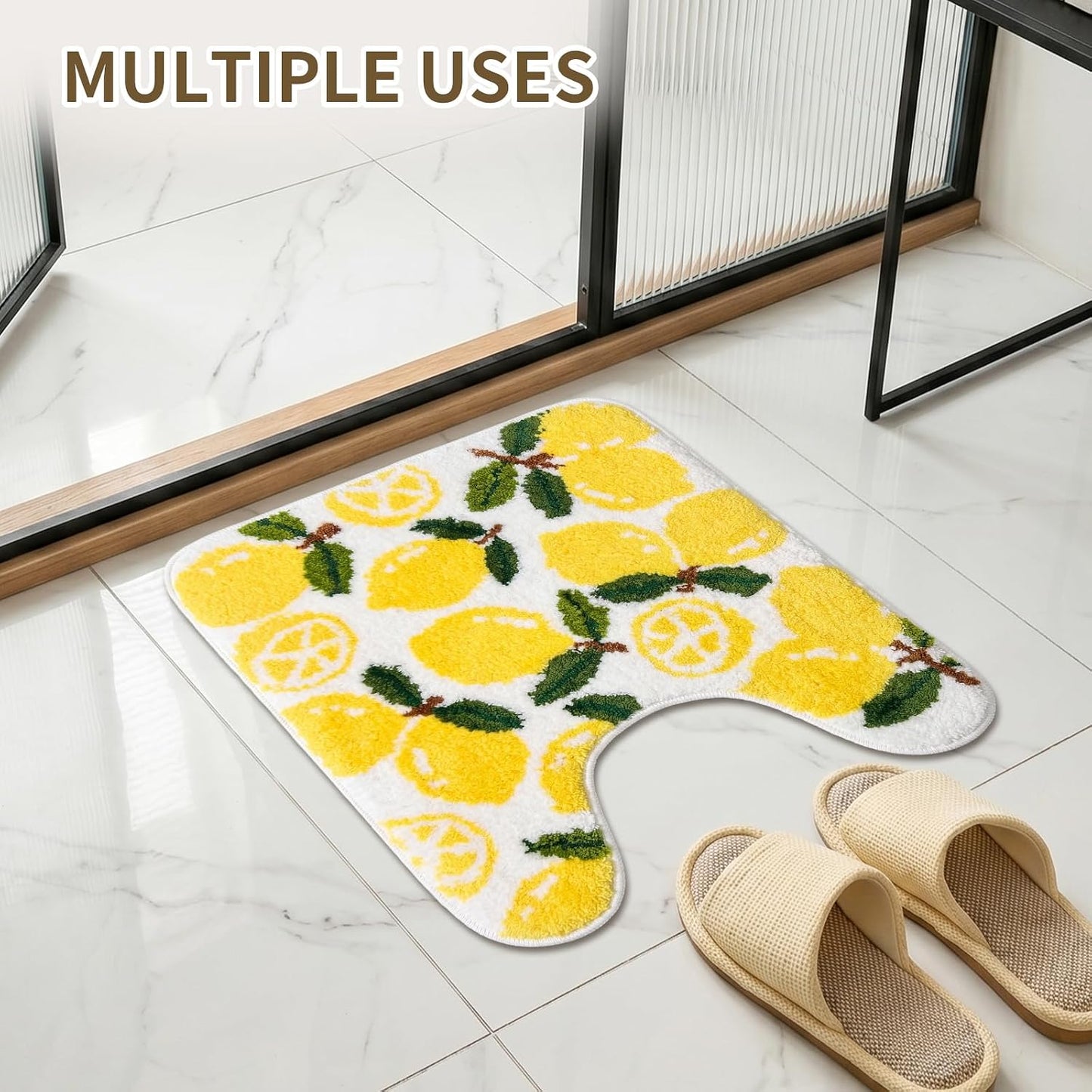 Yellow Lemon Contour Bath Rug, Lemon Toilet Mat, Polyester, Non-Slip Backing, Machine Washable, 1 Piece House Warming Gifts for Home Living Room