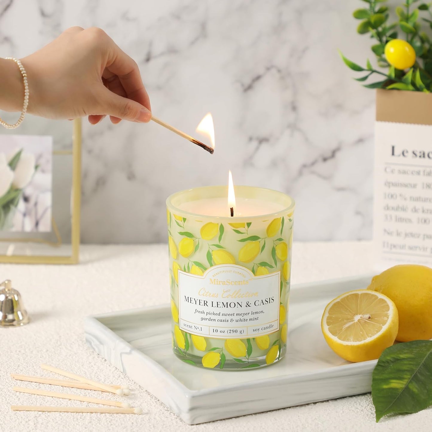 Lemon Candle,Lemon Scented Candles,Summer Scented Candle for Home & Kitchen,Natural Soy Wax Candles,Candles Gift for Womens,Mother Day Gift,10oz